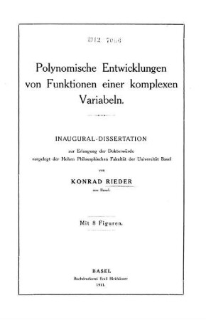 Polynomische Entwicklungen von Funktionen einer komplexen Variabeln ;; Mit 8 Fig.