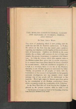 The Moslem Constitutional Theory and Reforms in Turkey, Persia, and India.