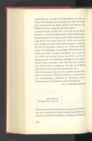An Schönborn Darmstadt, den 20. April 1777