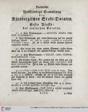 Vorbericht. Vollstaendige Sammlung der Nuernbergischen Stadt = Ducaten