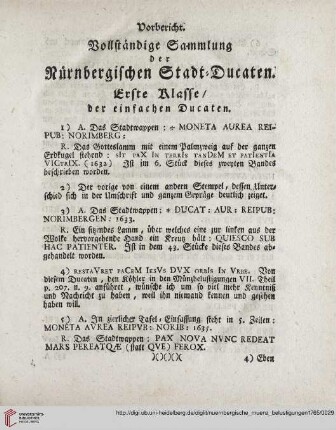 Vorbericht. Vollstaendige Sammlung der Nuernbergischen Stadt = Ducaten
