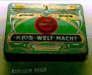 Blechdose für Kios-Cigaretten "KIOS.WELT.MACHT" E. ROBERT BÖHME - DRESDEN