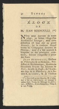 Éloge De M. Jean Bernoulli