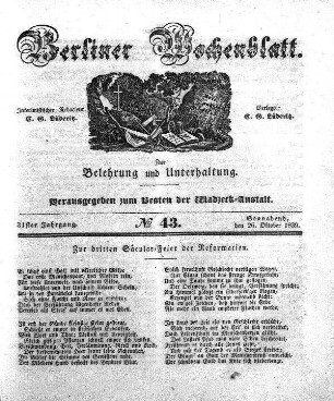 No. 43, Sonnabend, den 26. Oktober 1839.