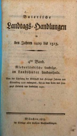 Baierische Landtags-Handlungen in den Jahren 1429 bis 1513, 4. Niederländische Landtäge, im Landshuter Landantheile (1429 - 1450)