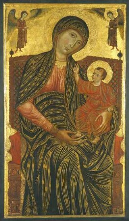 Thronende Maria mit dem Kind und zwei Engeln