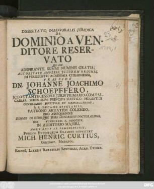 Dissertatio Inauguralis Juridica De Dominio A Venditore Reservato
