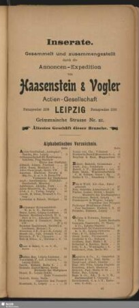 Inserate. Alphabetisches Verzeichnis