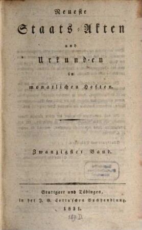 Diplomatisches Archiv für die Zeit- und Staatengeschichte : = Archives diplomatiques pour l'histoire du temps et des états. 26. 1831