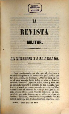 La revista militar : periódico de arte, ciencia y literatura militar. 10. 1852
