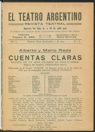 1919000200: Cuentas claras : sainete en un acto, dividido en tres cuadros