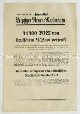 Sonderblatt der "Leipziger Neuesten Nachrichten" zum Seekrieg gegen Großbritannien