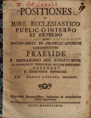 Positiones ex iure eccles. publ. intern. et extern.