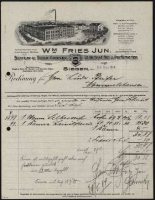 Firmenbriefkopf Wm. Fries Jun. Seifen- und Soda-Fabrik