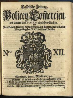 Nro. XII, Montags, den 21. Martius 1740