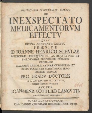 Dissertatio Inavgvralis Medica De Inexspectato Medicamentorvm Effectv