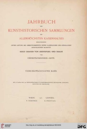 24: Jahrbuch der Kunsthistorischen Sammlungen des Allerhöchsten Kaiserhauses (ab 1919 Jahrbuch der Kunsthistorischen Sammlungen in Wien)