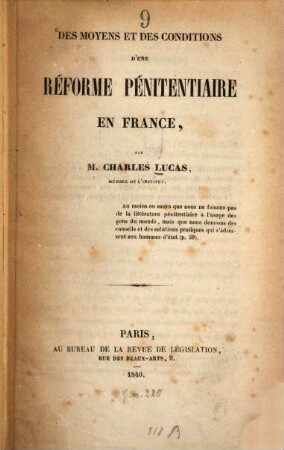 Des moyens et des conditions d'une réforme pénitentiaire en France