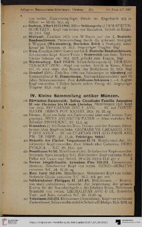 IV. Kleine Sammmlung antiker Münzen (Nr. 435-461)