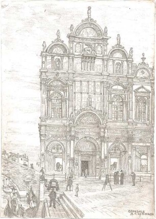 Wach, Hugo; Venedig (Italien); "Zeichnerisches Porträt der Lagunenstadt" bzw. "ein architektonisches Porträt in Lithographien" Vorzeichnungen - Ospedale (Ansicht)