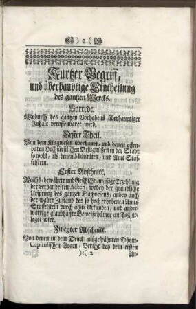 Kurtzer Begriff, und überhauptige Eintheilung des gantzen Wercks