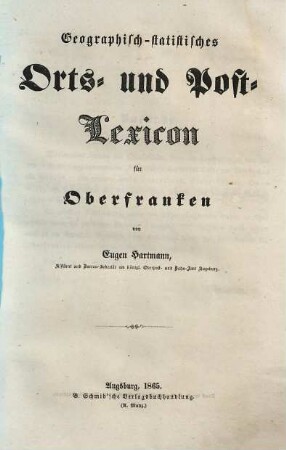 Geographisch-statistisches Orts- und Postlexicon für Oberfranken