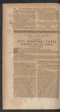 D. Davidis Parei Adversaria In Posteriorem Divi Apostoli Pauli Epistolam Ad Thessalonicenses.