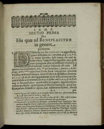 Sectio Prima De His quæ ad Beneplacitum in genere.