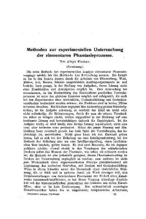 Methoden zur experimentellen Untersuchung der elementaren Phantasieprozesse : (Fortsetzung)