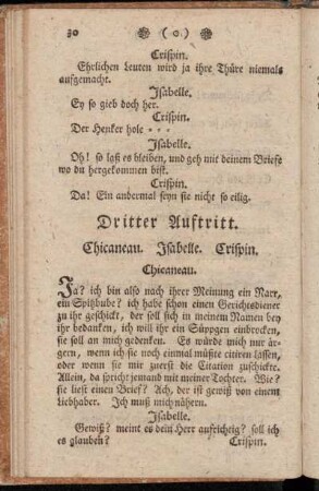 Dritter Auftritt. Chicaneau. Isabelle. Crispin.