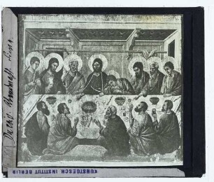 Duccio, Maestà, Rückseite (Siena Dommuseum),Duccio, Maestà, Rückseite: Das letzte Abendmahl,Duccio, Maestà, Rückseite: Jesus wäscht die Füße der Apostel und das letzte Abendmahl