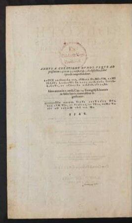 Annus A Creatione Mundi Usque Ad praesentem 1586 in 25 versu ...
