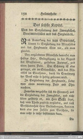 Das sechste Kapitel. Von der Entzündung des Zwergfelles, Brustmittelfelles und des Herzbeutels