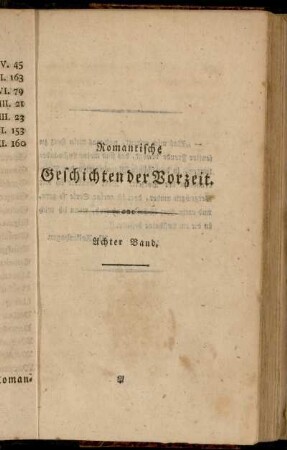 Romantische Geschichten der Vorzeit. Achter Band.