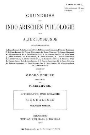 Bd. 1, H. 10: Litteratur und Sprache der Singhalesen