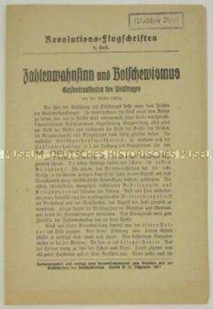 Propagandaschrift des Generalsekretariats zum Studium und zur Bekämpfung des Bolschewismus über die politischen Zustände in Sowjet-Russland