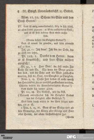 IV. Ewigkeit, Unveränderlichkeit, Seligkeit Gottes.