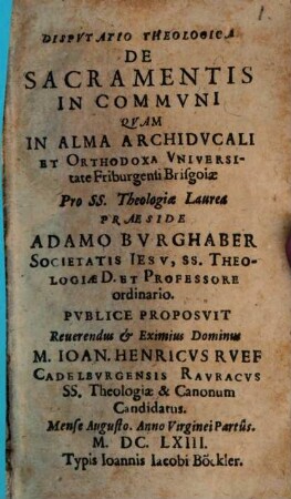 Dispvtatio Theologica De Sacramentis In Commvni