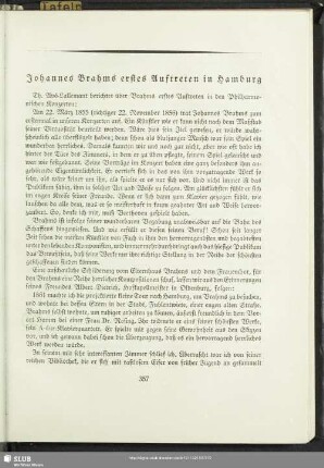 Johannes Brahms erstes Auftreten in Hamburg
