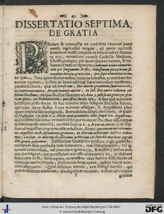 Dissertatio Septima. De Gratia