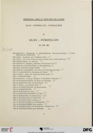 G. Glas / Porzellan (Nr. 349-402)
