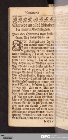 Vorrede an alle Liebhaber der wahren Gottseeligkeit.