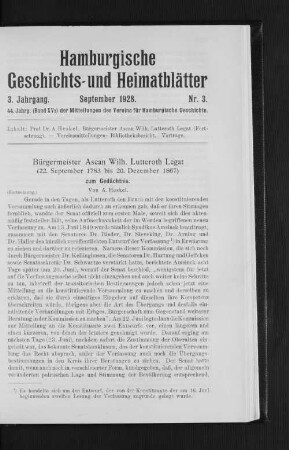 Bürgermeister Ascan Wilh. Lutteroth Legat (22. September 1783 bis 20. Dezember 1867) zum Gedächtnis. : (Fortsetzung.)