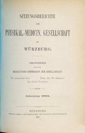 Sitzungs-Berichte der Physikalisch-Medizinischen Gesellschaft zu Würzburg. 1883