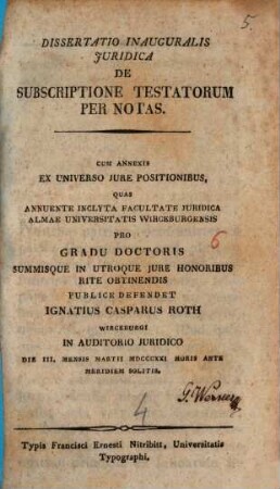 Diss. inaug. iur. de subscriptione testamentorum per notas