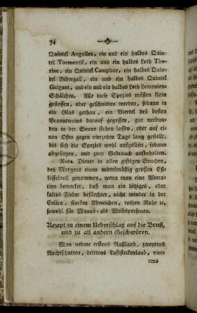 Rezepte zu einem Ueberschlag auf die Brust und zu all andern Geschwüren.