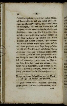 Rezepte zu einem Ueberschlag auf die Brust und zu all andern Geschwüren.