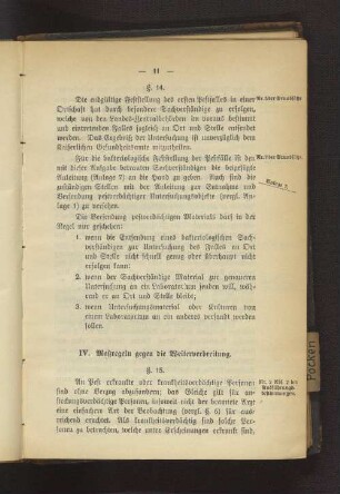 IV. Maßregeln gegen die Weiterverbreitung.