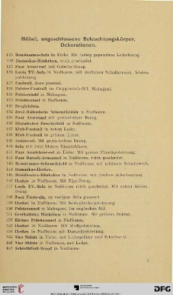 Möbel, angeschlossene Beleuchtungskörper, Dekorationen (Nr. 125-273)