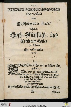 Bey der tafel Wurde Nachfolgendes Lied ... abgesungen